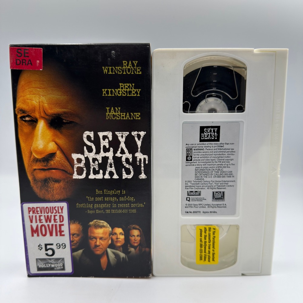 Sexy Beast VHS Movie White Tape Hollywood Video Rental Ben Kingsley Ray Winstone